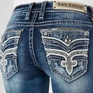 Rock Revival Women's Dark Blue Embellished Skinny Jeans